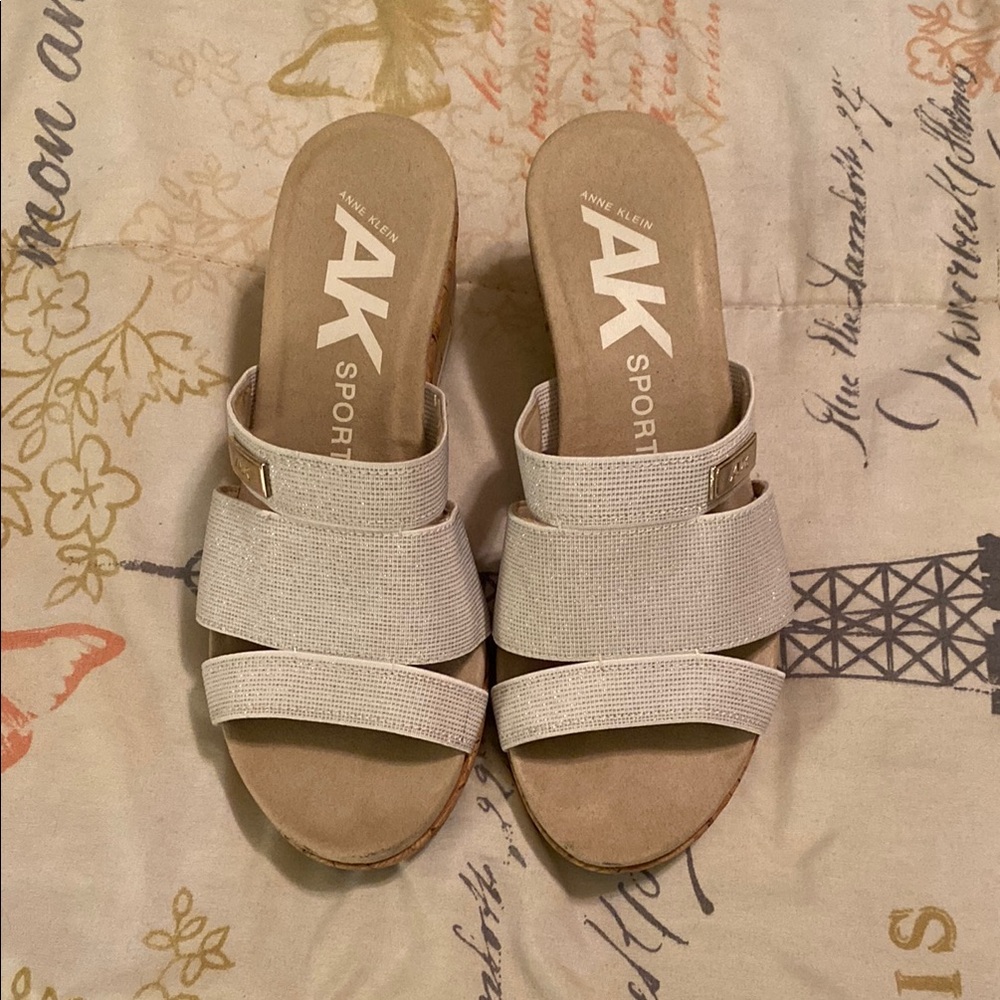 Anne Klein Cream Strappy Sandals with Buckle Detail